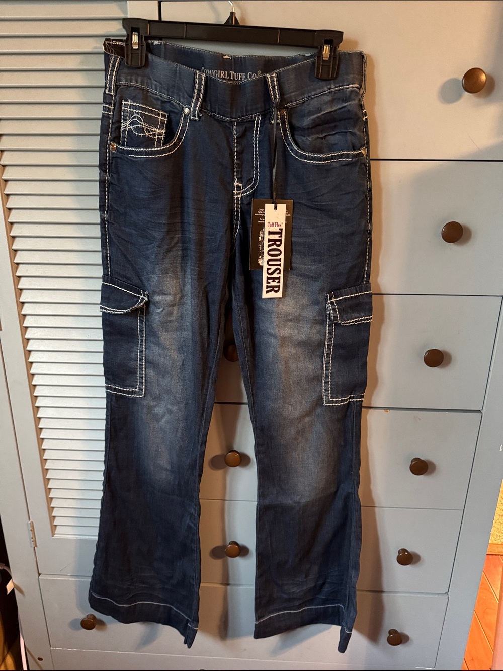 Cowgirl Tuff Pull On Ultra Breathe Dark Blue Wide Leg Cargo Jeans